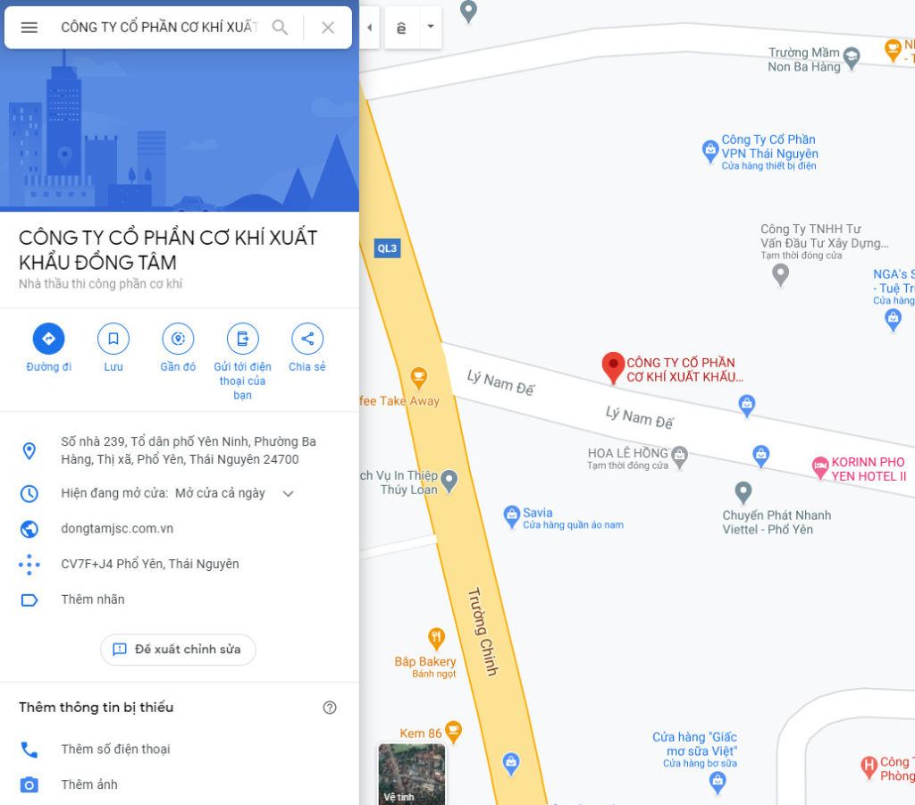 Công ty cơ khí xuất khẩu Đồng Tâm - vị trí google map